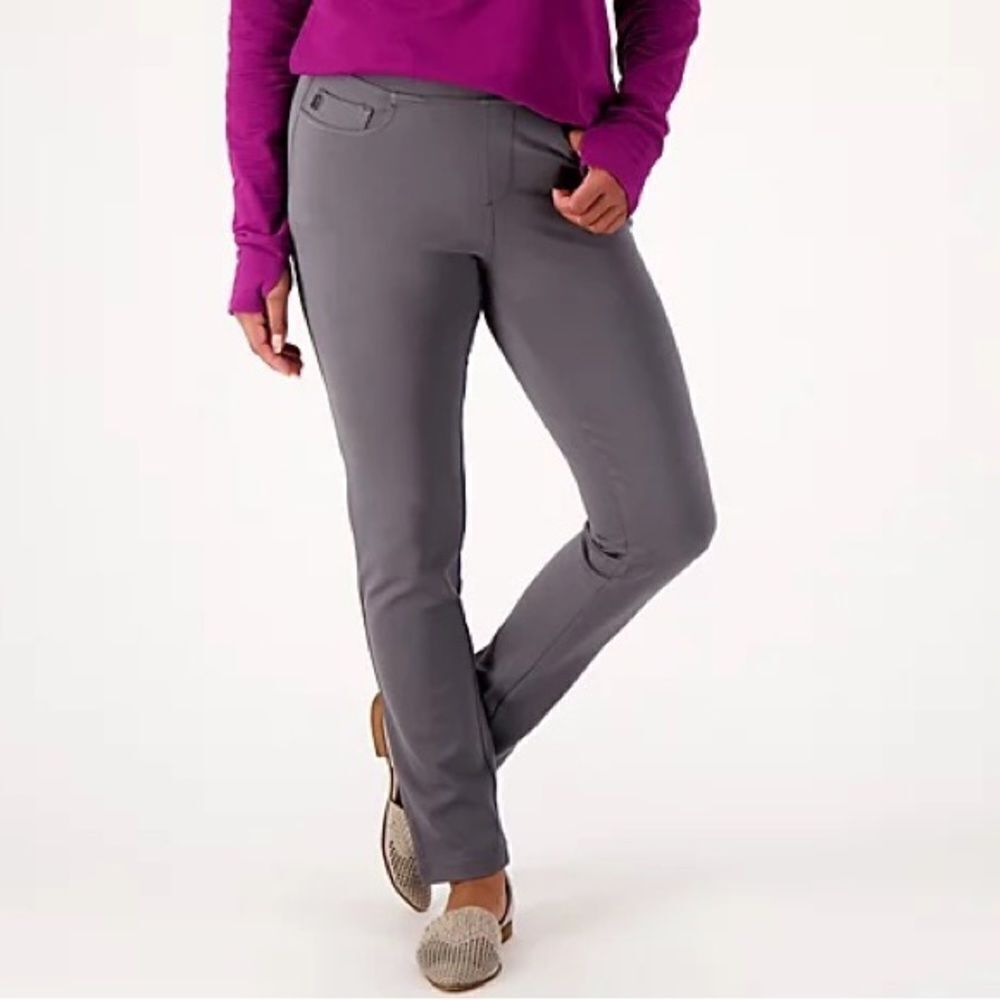 Belle by Kim Gravel Petite Ponte Slim Straight Leg Pants